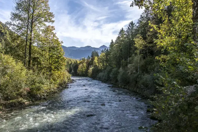 Berchtesgadener Ache mit Herbstlaub