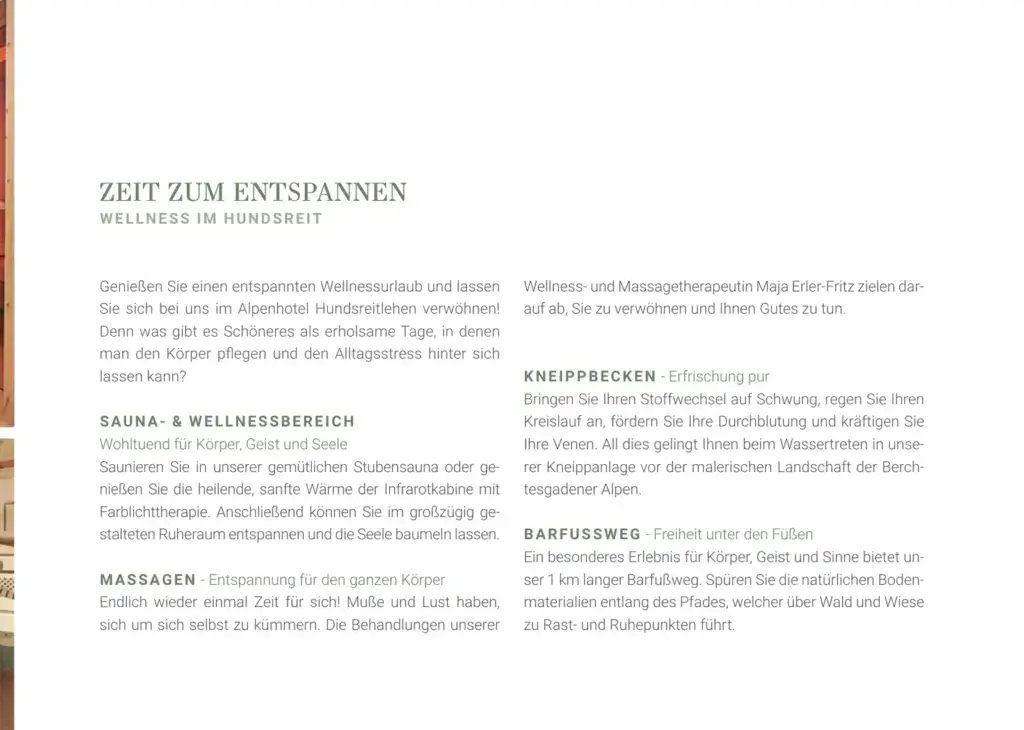 Hausprospekt Seite 13: Zeit zum Entspannen – Sauna, Kneippbecken, Barfußweg und Massagen